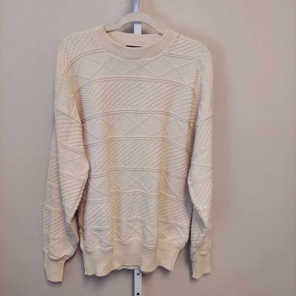 CJ Cotton Co Cream Textured Knit Crewneck Sweater Pullover Grandpacore Coastal